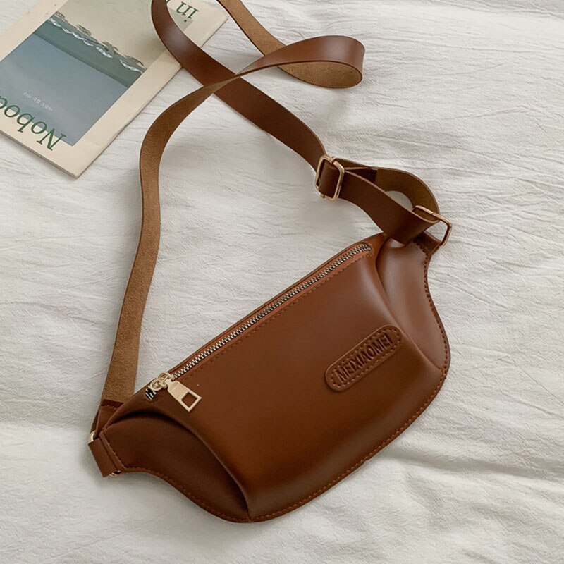 Effen Kleur Vrouw Heuptas Fanny Pack Pu Lederen Dame Taille Pack Borst Zakken Multifunctionele Mobiele Portemonnee Mode Banaan tas: Brown  Waist pack