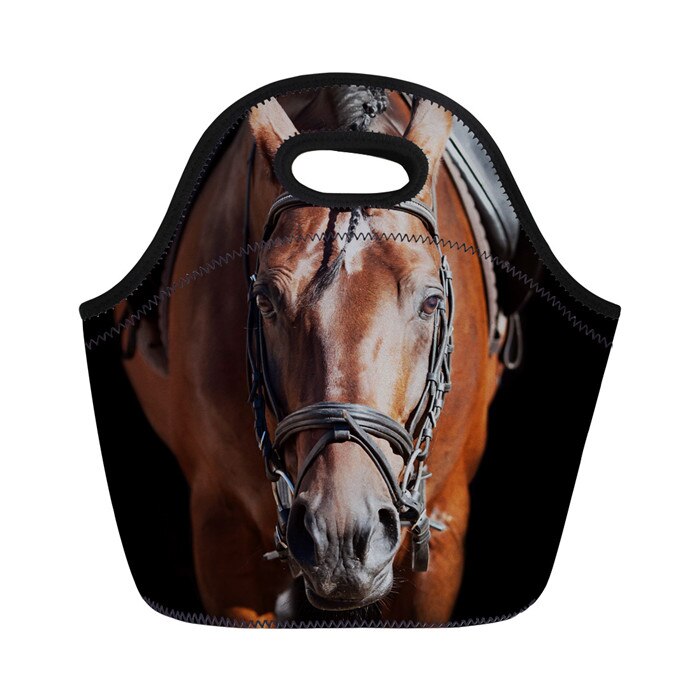 FORUDESIGNS Horse Printing Insulated Thermal Food Lunch Bags Neoprene Portable Women Kids Picnic Cooler Lunch Box Tote Bag: 3155Z20