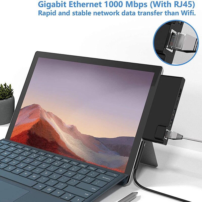 Med 4k hdmi adapter +1000m gigabit ethernet lan+ usb c pd opladning  +2 port usb 3.0+ sd/tf(micro-sd) kortlæser adapter