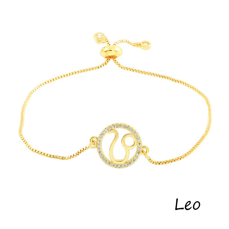 12 Constellation Zodiac Sign Gold bracelet chain Bracelet Leo Cancer Virgo Pisces Zircon Jewelry Women's Bracelet Christmas: Leo