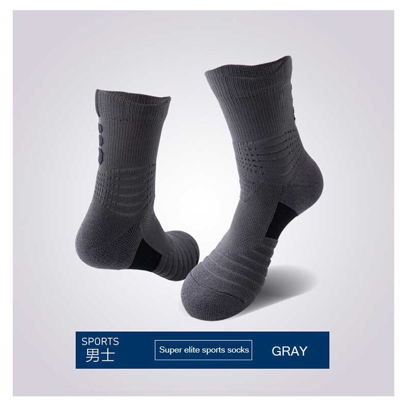 Calcetines deportivos térmicos gruesos súper Elite No deslizantes calcetines de baloncesto hombre UE 38-44 de alta elasticidad al aire libre senderismo deporte Nylon: Gris