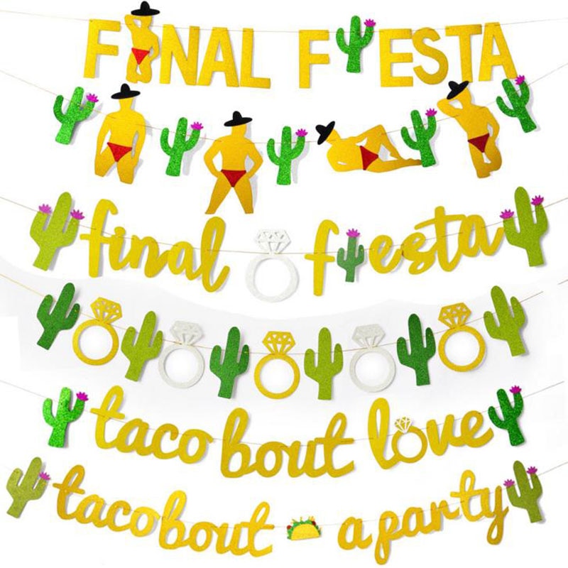 1 Set Novelty Gold Brief Groene Cactus Papier Final Fiesta Banners Vlag Garland Voor Bachelorette Party Decoratie