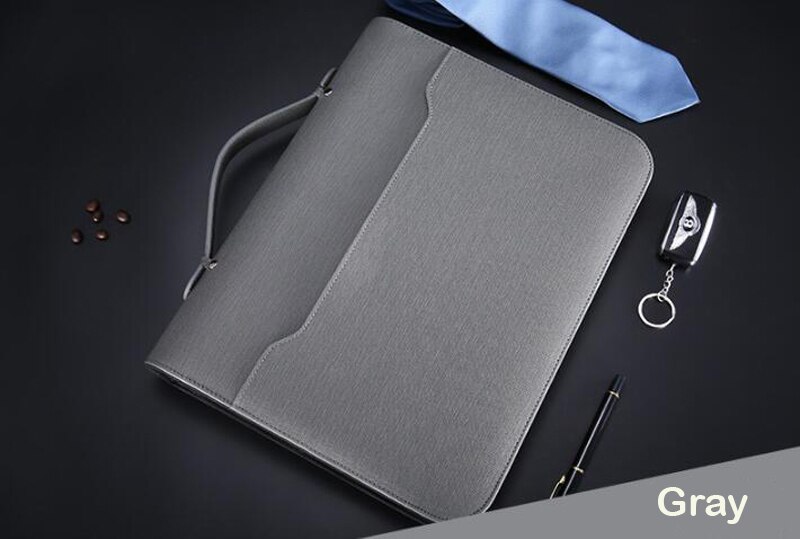 Office Folder A4 Multi-Function Binder Pu Manager Folder Padfolio: gray