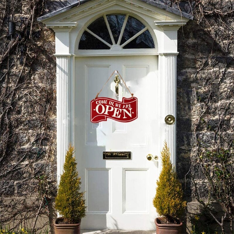 066E Vintage Wooden Double Sided Open Closed Sign Rustic Business Hanging Plaque with Rope for store Shop Cafe Bar Door