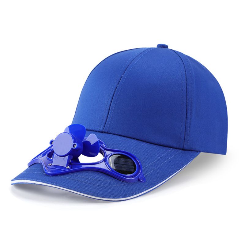 Voksen barn sommer solpanel drevet køleventilator baseball cap udendørs sport camping vandring snapback toppet solskærm hat: Blå
