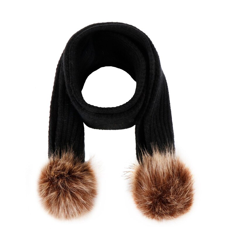 Leuke gebreide kinderen hoed met een sjaal dubbele bal faux fur hoeden sjaals set winter accessoires voor baby sjaal muts kids: 3