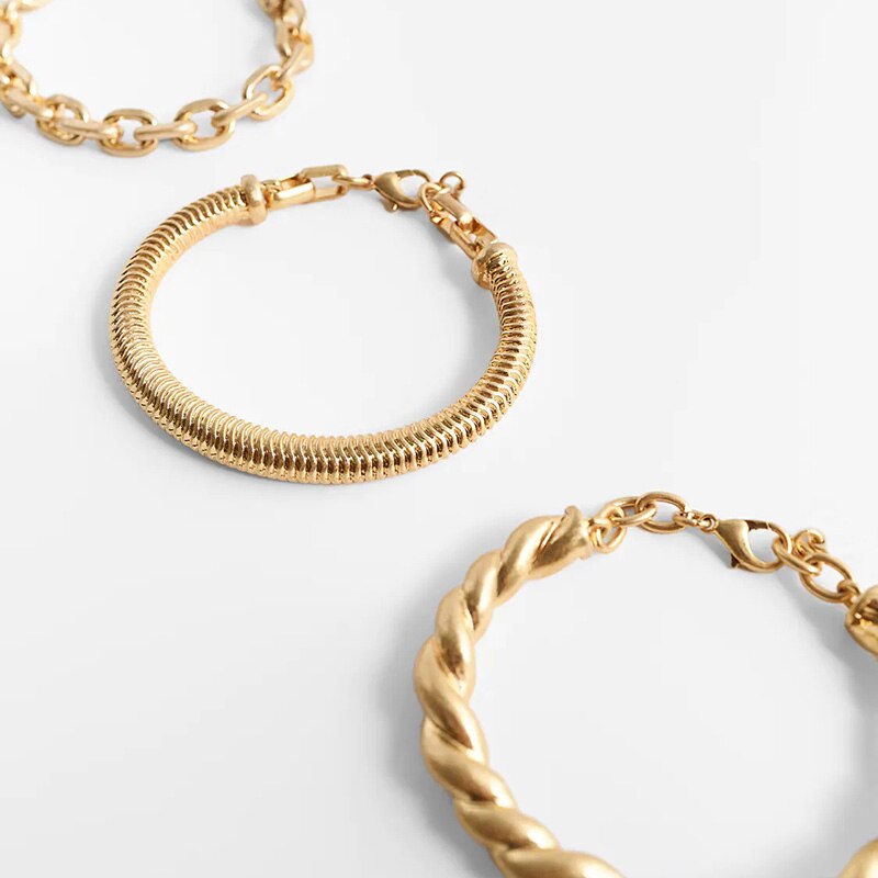 ZA Vintage Statement Gold Metal Three Chain Bracelet For Women Luxury Gothic Chain Layered Bracelets Trendy Jewelry