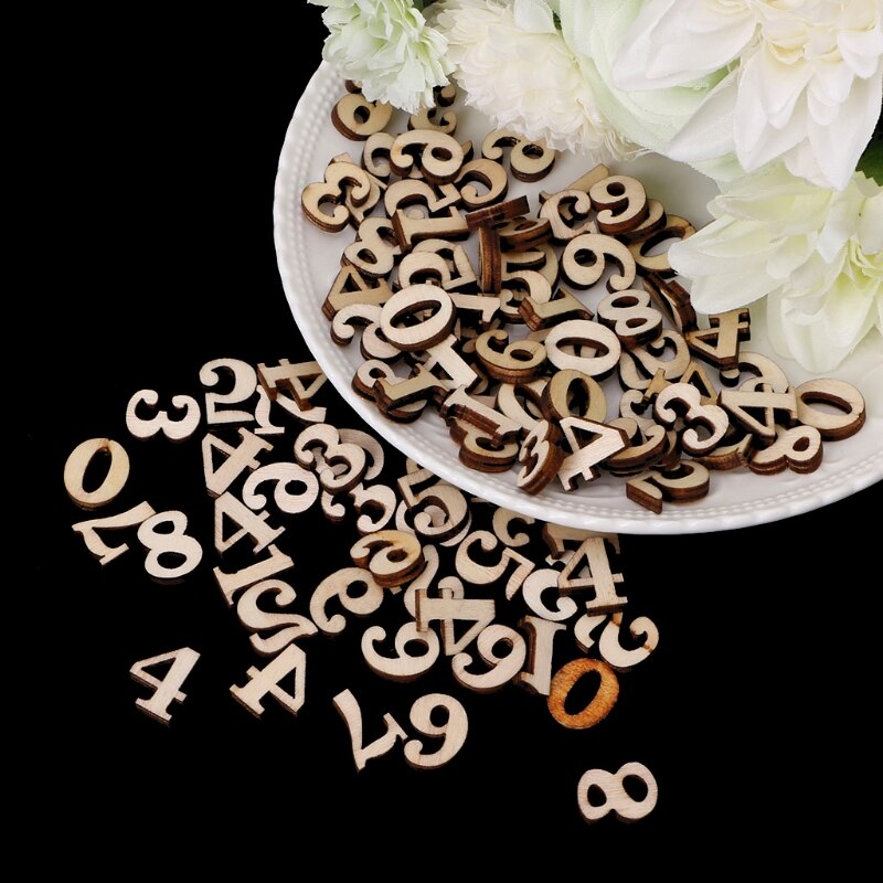 100Pcs Wooden 0-9 Numbers Embellishments 15mm Scrapbooking Card Making Craft DIY