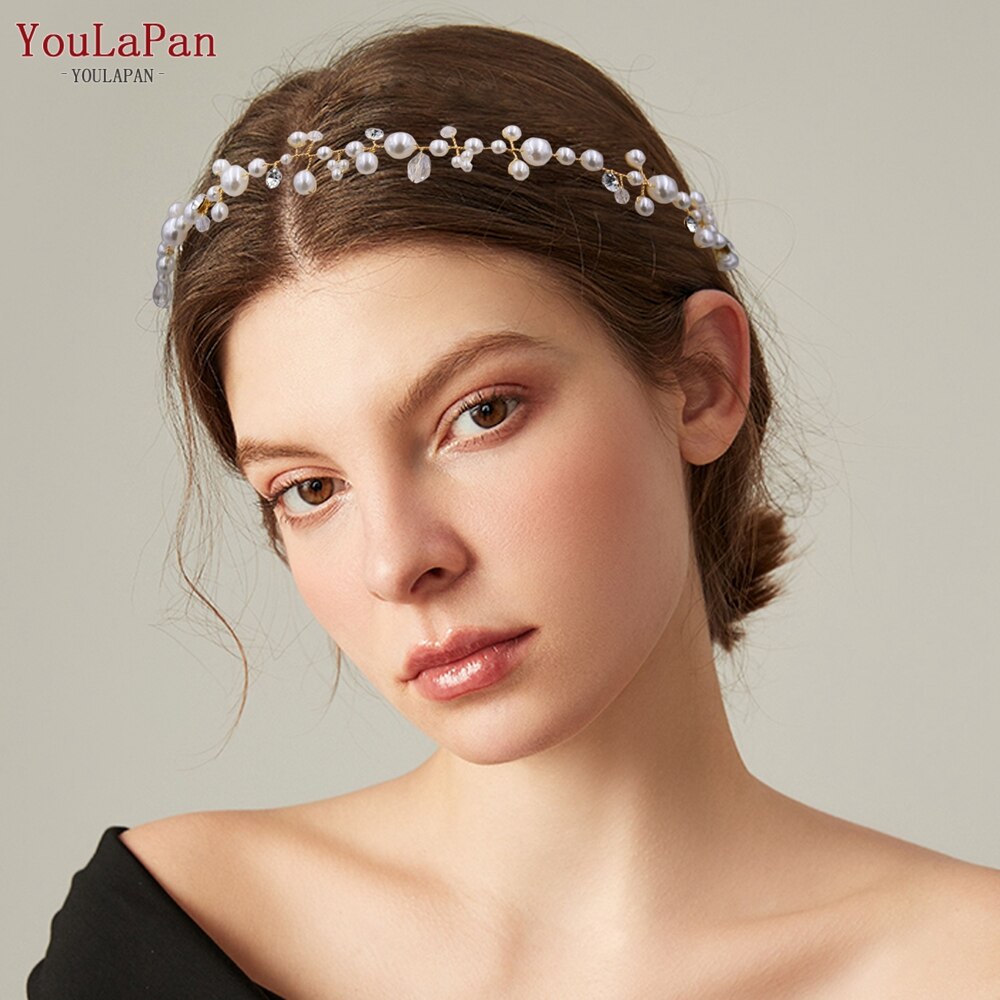 Youlapan Bruiloft Hoofdband 100% Handgemaakte Parels Bridal Hoofddeksels Bruiloft Haar Accessoires Voor Vrouwen Tiara Bruiloft Haar Sieraden