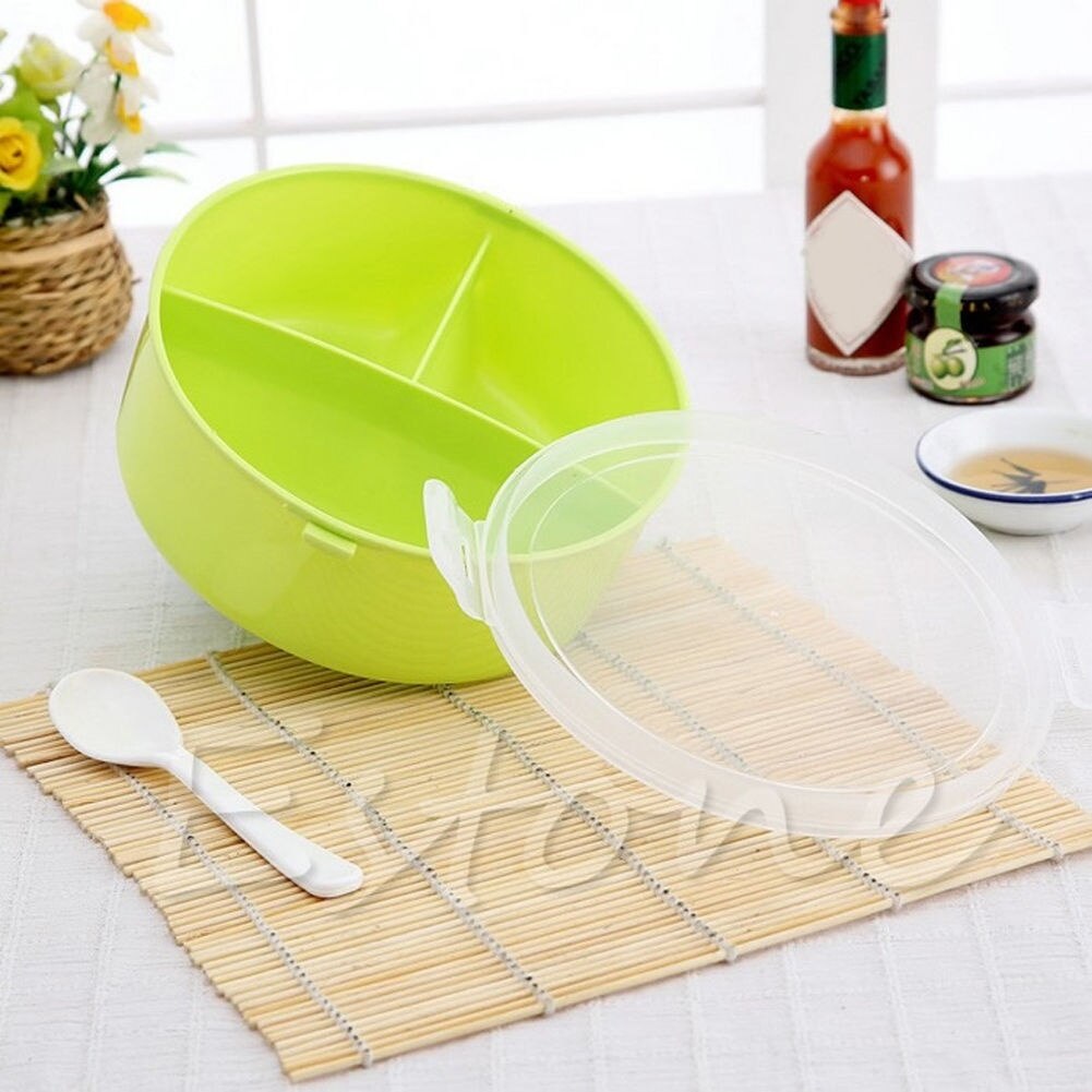 Boîte à déjeuner à Bento | Rond, Portable micro-ondes boîte à Bento stockage des aliments à Bento avec cuillère, conteneur réutilisable 3 grilles