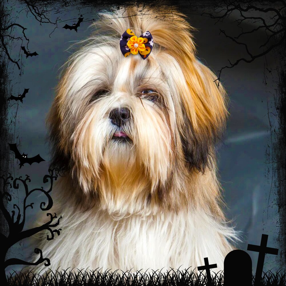 10 stuks haarstrikken voor hondenpuppy's, gemengd met schattige pompoen/bloemen, hondenhaaraccessoire, hondenverzorgingsstrikken met elastiekjes, huisdierbenodigdheden