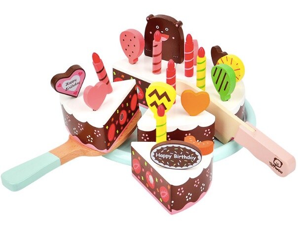 Wooden cutting fruit kitchen toy Food Toys Fruit Fish Vegetable Blocks Montessori preschool educational toy kids Birthday: Chocolate cake