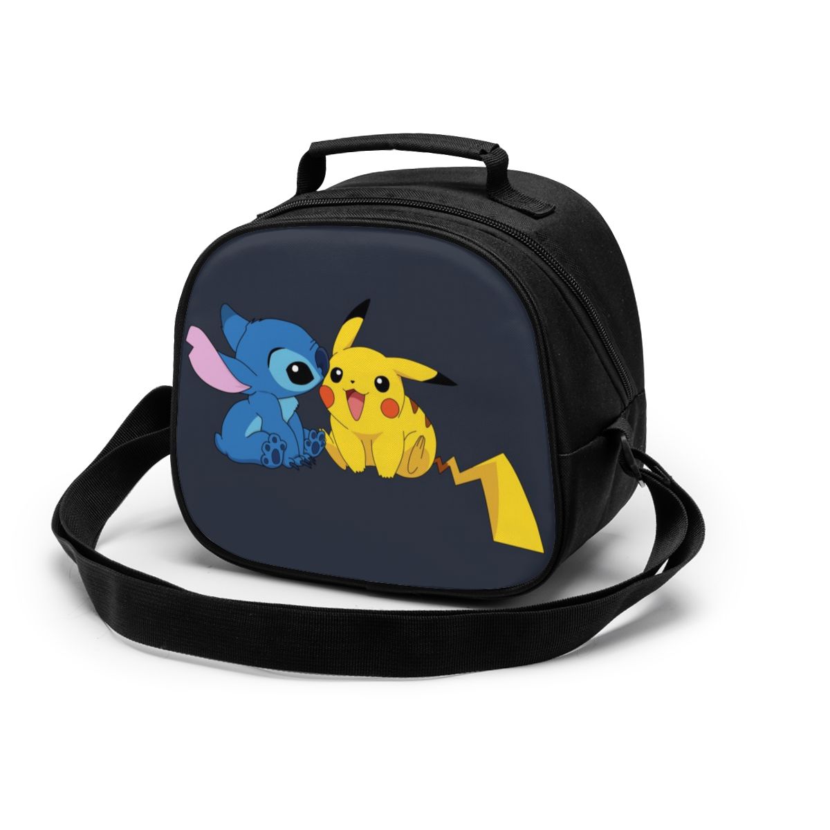 lovely Stitch Canvas Portable Cooler Lunch Bag Thermal Insulated Food Picnic Lunch Box Bag for students Kids children: Black2