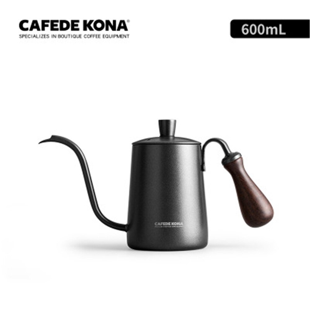 CAFEDE KONA cafetière 360ML/600ML en acier inoxydable col de cygne goutte à goutte bouilloire col de cygne bouche mince goutte à goutte café bouilloire théière: 600ML Black