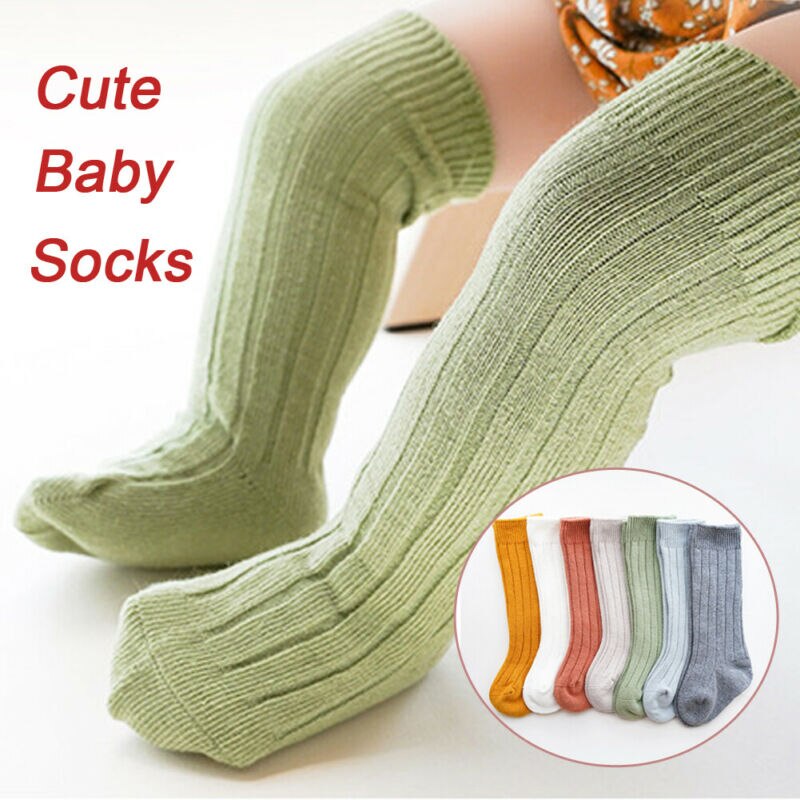 Mode Kinderen Peuter Baby Baby Meisjes Jongens Effen Anti-Slip Gebreide Lange Sokken Knie Sok