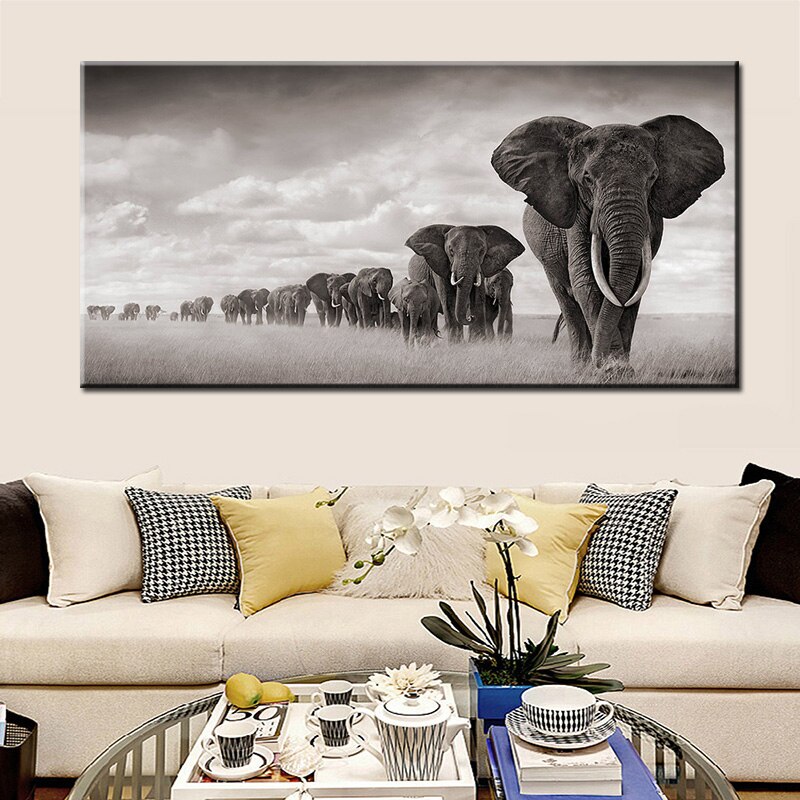 Zwart Afrika Olifanten Wilde Dieren Canvas Schilderij Scandinavië Posters En Prints Cuadros Wall Art Pictures Voor Woonkamer