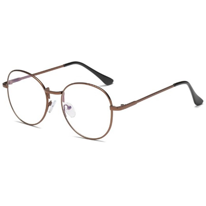 Anti-blue light Computer Eyeglasses Metal Frame Men Women Spectacles Round Eyewear Plain Glasses: Brown