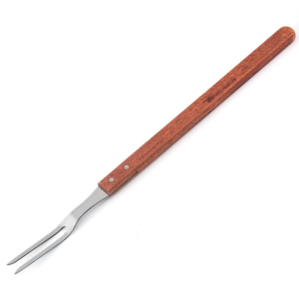 Portable Outdoor Stainless Steel Barbecue Tool Wooden Handle Barbecue Fork Food Fork Meat Fork: 52cm