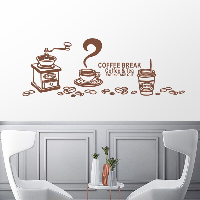 Coffee Shop Sticker Decal Cafe Cup Vinyl Art Wall Decals Decor Decoration Break Coffee Glass Decals CAFE1019