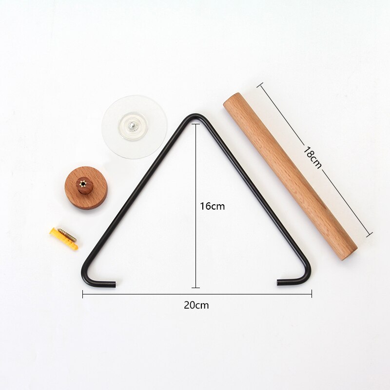 Vintage Triangle Black Gold Toilet Paper Roll Holder Stainless Steel Wall-mounted Wooden Paper Roll Rack Bathroom Boho Decor: Black 1