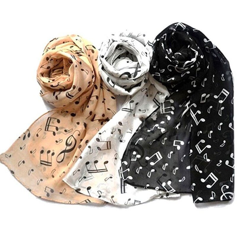 ¡Precio especial! bufanda de cuello de gasa de nota Musical para mujer, bufandas, bufanda larga de belleza para mujer, negro/Blanco/café