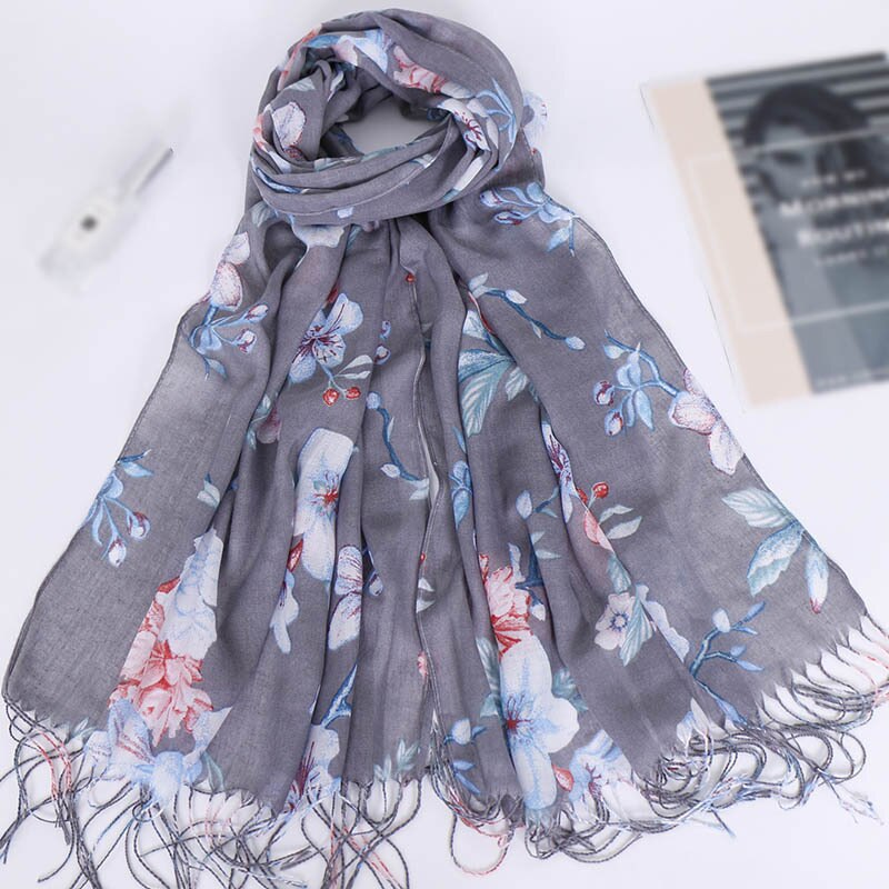 Quaste Lange Drucken Frau Schal Dünne Sommer Schals und wickelt Blumen Schals Für Damen Bandana Echarpe Foulard Femme: 5