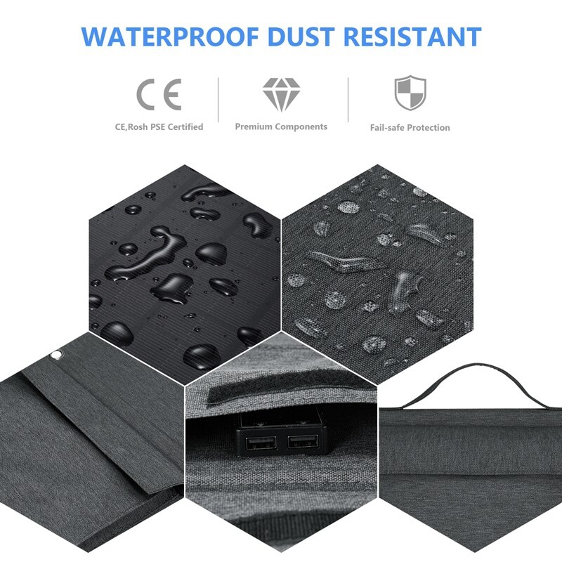 6V Foldable Portable Solar Charger With 2 USB Port For Cell Phone, Solar Panel Sun Power For Hiking Camping