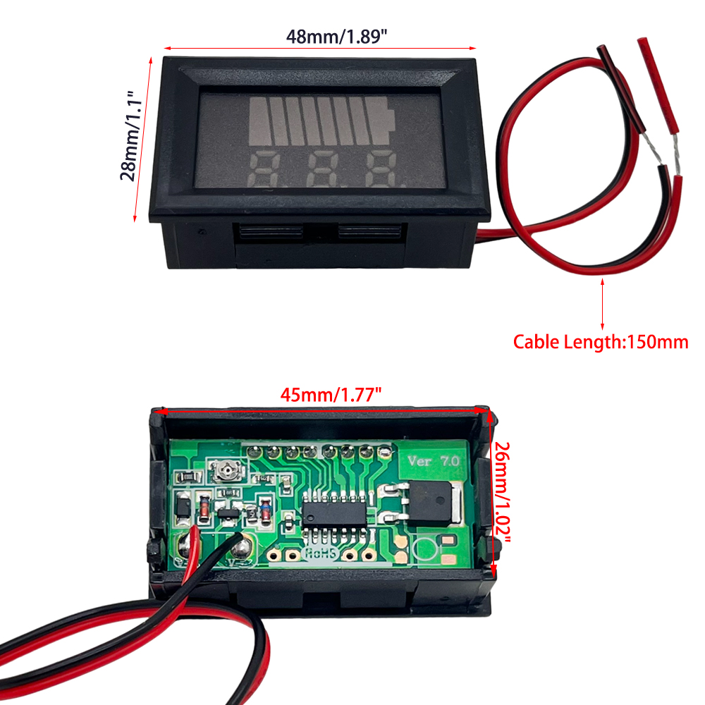 Car battery charge level indicator, , 12 v, 24 v, 36 v, 48 v, 60 v, 72 v,  lithium battery capacity meter, tester, display, led tester, voltmeter