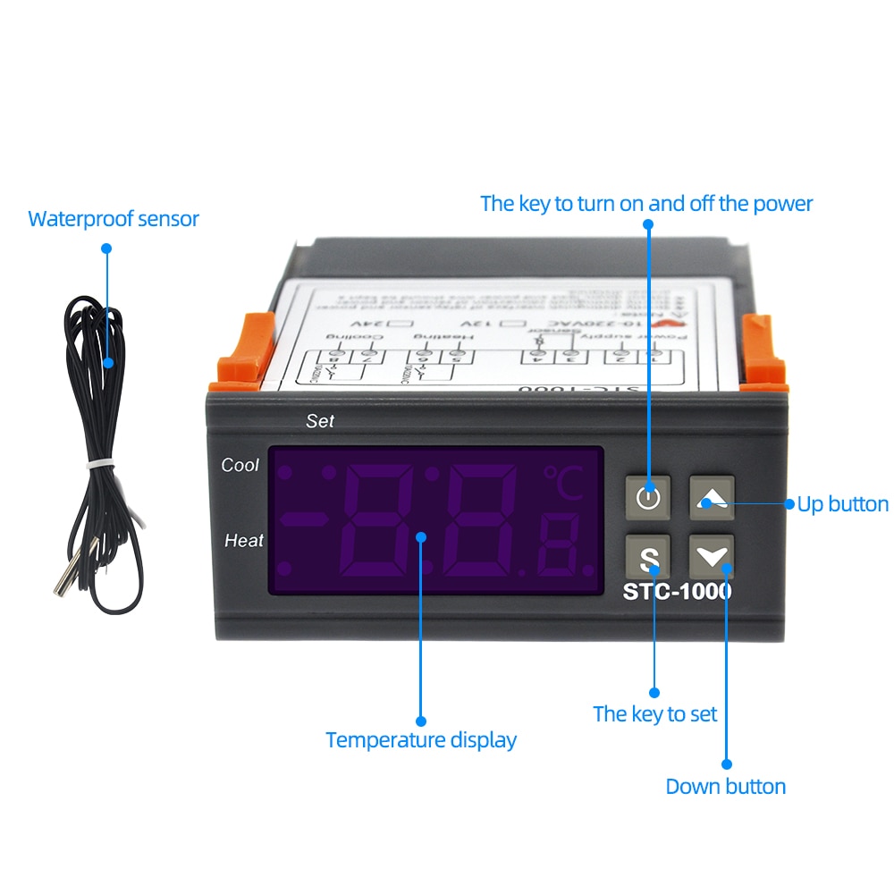 Controlador de temperatura Digital STC1000 STC-1000, 12V, 24V, 220V, termostato, termorregulador, incubadora, relé de calefacción, Cooling10A40 % de descuento