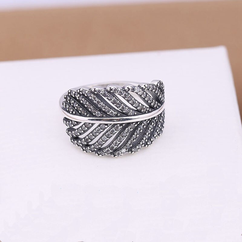 Authentic 925 Sterling Silver Rings Light As A Feather, Clear Cz Wedding Jewelry Compatible with European