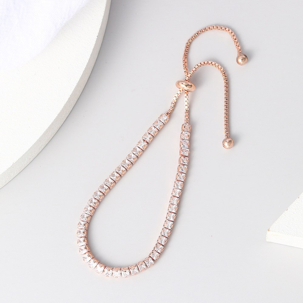 Zhouyang amizade pulseiras para mulher 2.5*2.5mm zircão quadrado rosa cor de ouro artesanal pulseira jóias presente por atacado h024