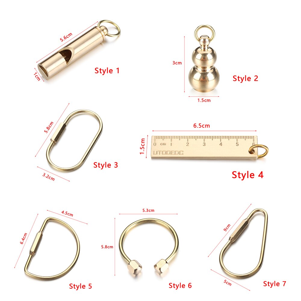 Brass Keychain Portable Unique DIY Craft Tools Whistle Ruler Key Ring Pendant Jewelry Desk Accessories Sets School Stationery