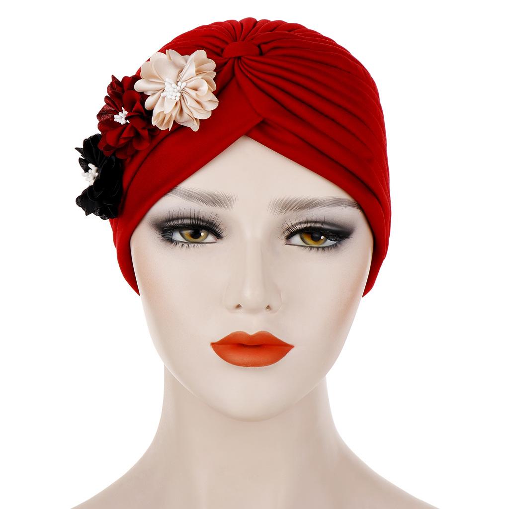 Las mujeres de flor sombrero turbante India sombreros musulmán quimioterapia por cáncer tapa sombrero abrigo indio sombrero falda gorros sombrero tapa