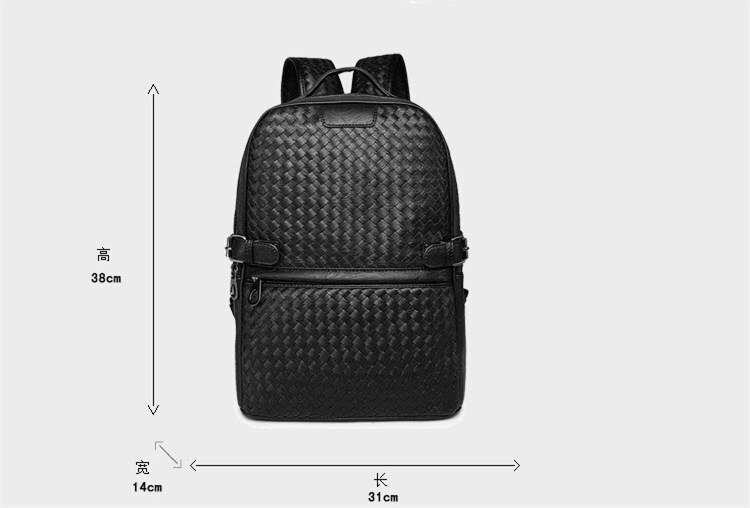 Black Weave Pu Leider Rugzak Voor Mannen Boekentas School Laptop Computer Anti Diefstal Tas Werk Zakelijke Mode