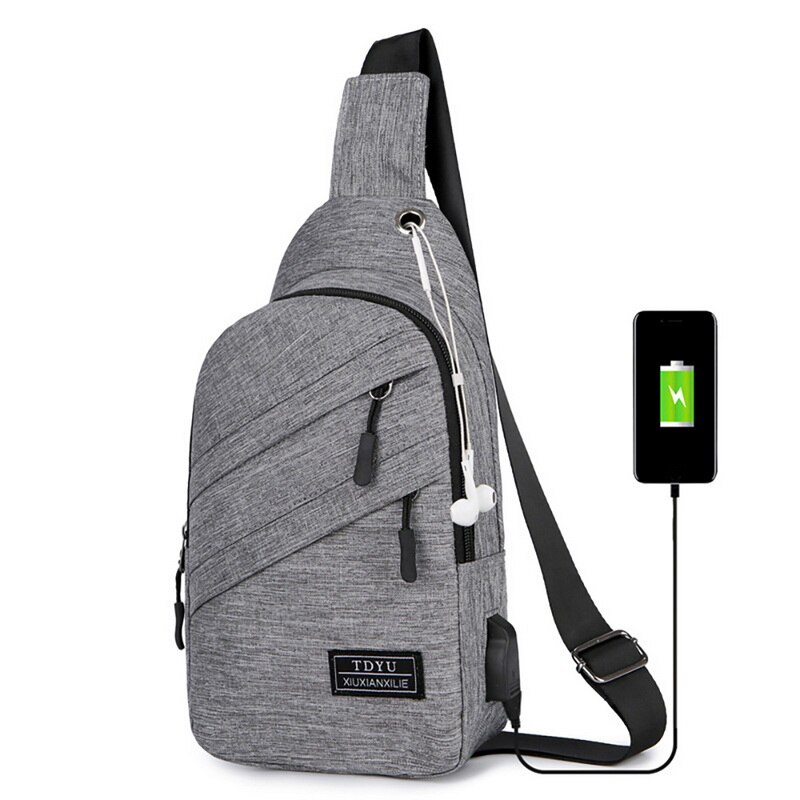 Singoli uomini Sling Bag Busto Spalla Marsupi Tela USB di RICARICA Piccola Borsa Con Tracolla Per Gli Uomini di sport sacchetto Del Telefono Della Moneta Purse2020: GREY 2