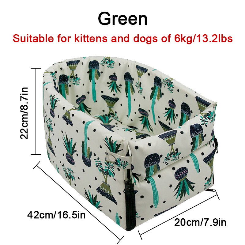 Asiento de coche portátil para mascotas, compartimento de reposabrazos para coche, cama Perrera de refuerzo, antideslizante, para perros pequeños, gatos y viajes: Green