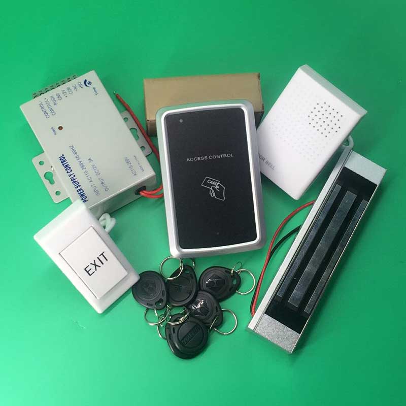 RFID Access Control System Kit Wooden Door Set+300LBS Eletric Magnetic Lock+ID Card Keytab+Power Supplier+Exit Button+DoorBell