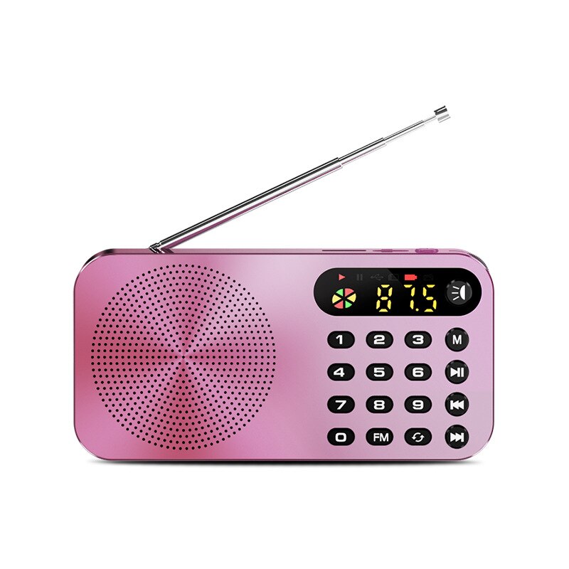 Mini Fm Radio Draagbare Fm Ontvanger Met Led Display Led Light Ondersteuning U Disk Tf Card Hoofdtelefoon Spelen 3600Mah oplaadbare Batterij: Pink