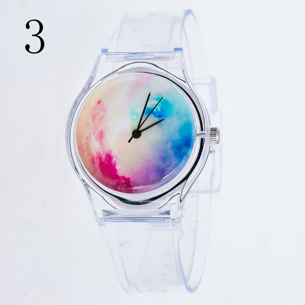 Kvinder armbåndsure plast tegneserie ur gennemsigtig rem studerende sport ure dame piger afslappet quartz ur 88. jan: 3