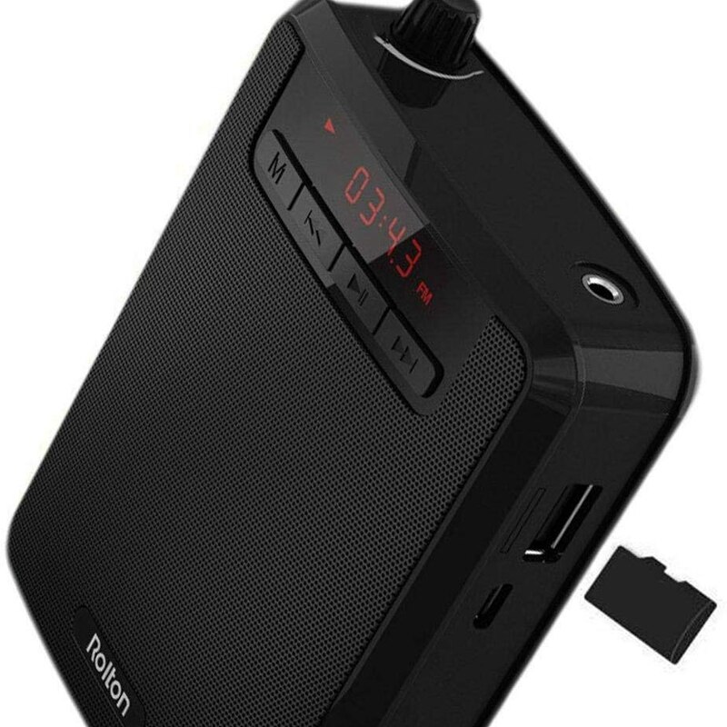 Rolton k300 megaphone portátil amplificador de voz banda cintura clipe suporte fm rádio tf mp3 alto-falante power bank guias turísticos, professores