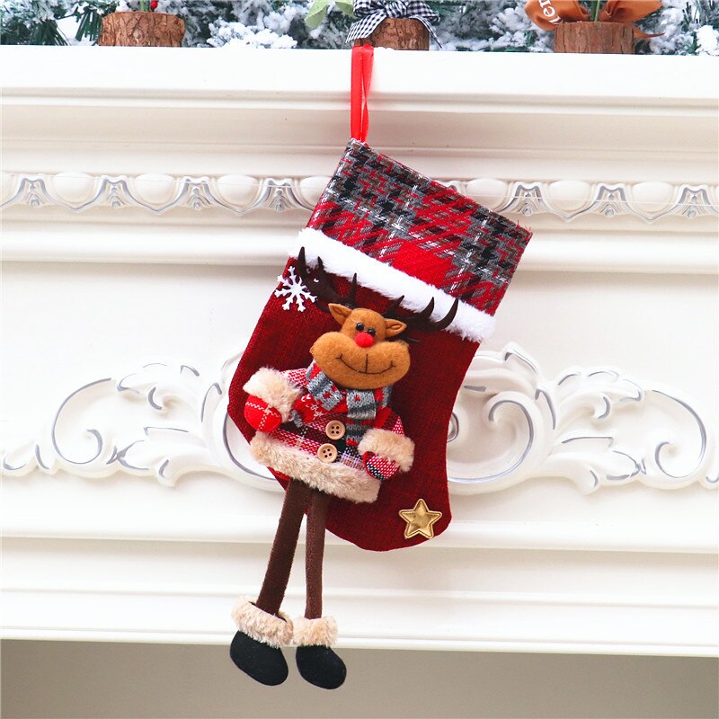 Juledukke jute sokker ornamenter julemanden gitter dukke juletræ vedhæng slik taske hængende sokker sød: C