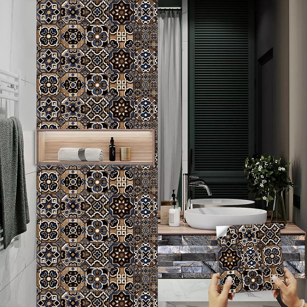 10cm/15cm/20cm Matte Tile Wall Sticker Transfers Covers Wear-resisting Waterpoof Bathroom Floor Decor Living Room Art Wallpaper