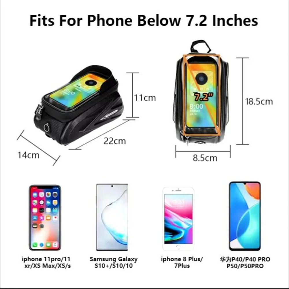 Sac de vélo à coque rigide pour écran tactile, étui de rangement étanche pour téléphone, tube avant de VTT