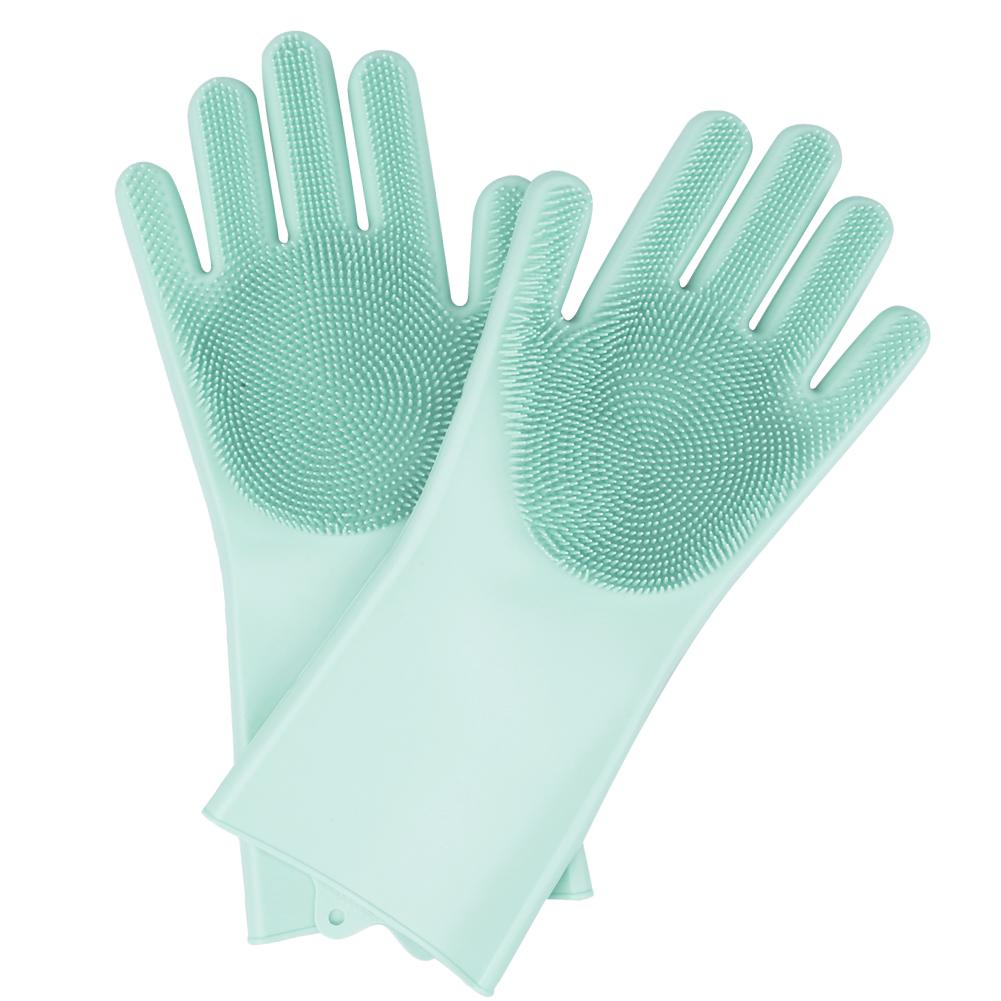 1pcs Silicone Glove Hand-Worn Dishwashing Brush Magic Protect Hands Against High Temperature Cleaning Tool Household Gloves: green