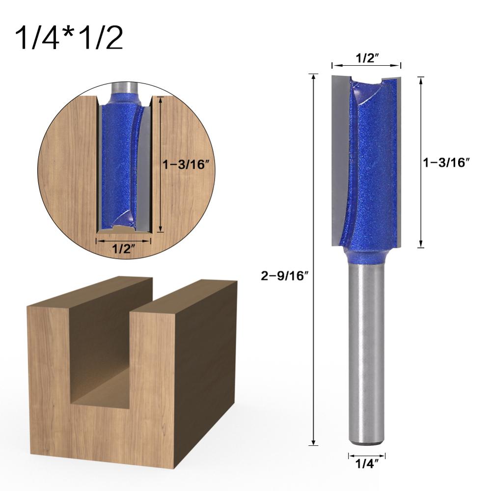 1PCS 1/4 "Shank Straight Houtbewerking Router Bit Set Carpenter Frees 1/4", 5/16 ", 3/8 ", 1/2 ″Cutting Diameter: 6.35mmX12.7mm