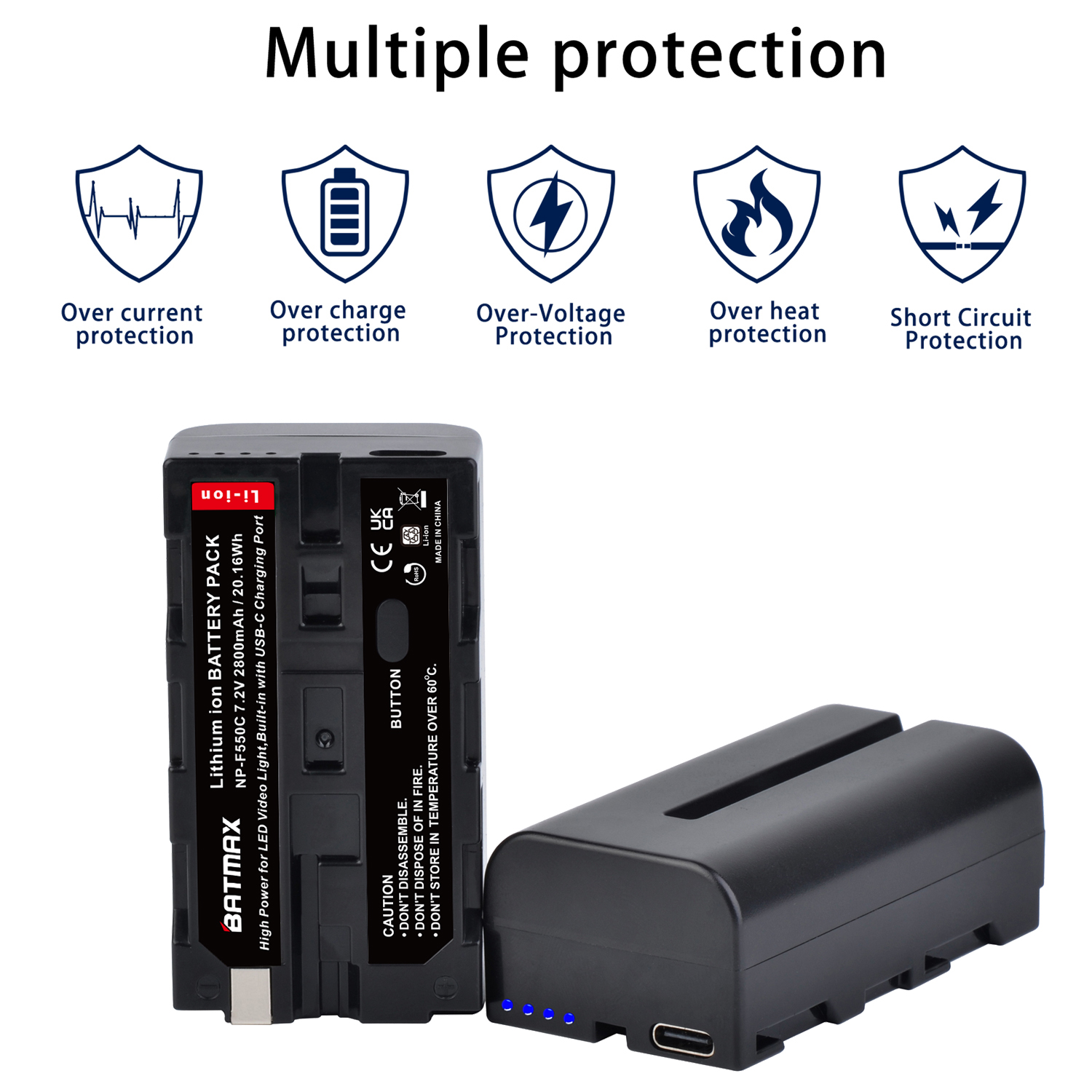2800 mah innebygd usb-c ladeport batteri for np -f330 np-f530 np f550 np-f570 np-f750 led videolampe fotograferingsbelysning