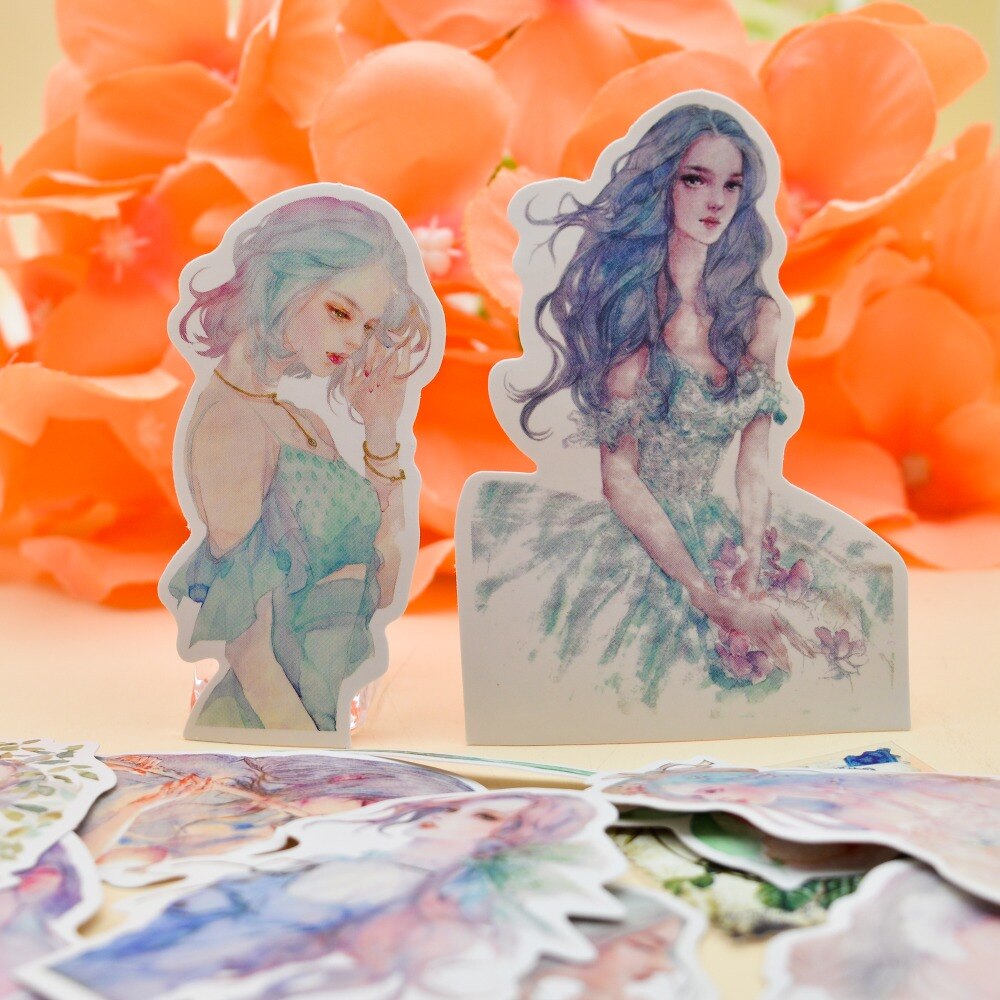 10 stuks kawaii aquarel stijl mooie meisjes sticker zelfgemaakte bloemen papier s/
