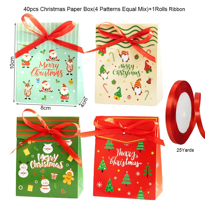 Christmas Advent Calendar Set Countdown Paper Box Winter Party Favor Treats Packaging Candy Pouch Wrap with Xmas Stickers: 40pcsBoxes