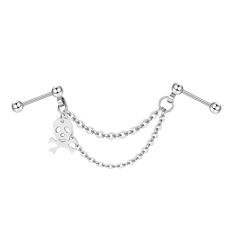 1pc Chain Earrings Stainless Steel Simple Industrial Piercing Love Heart Cartilage Helix Barbell Jewelry for Women: Light Yellow Color