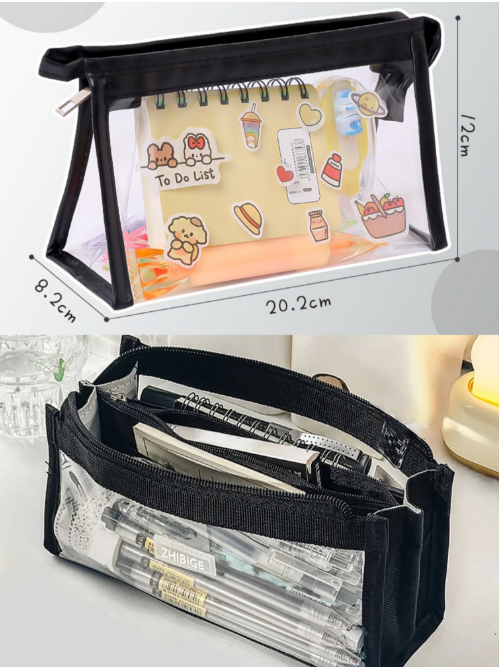 6 Layers Large Capacity Pencils Bag Aesthetic Pen Stationery Supplies Transparent Zipper Pouch for School Girl Pen Case: Ivory